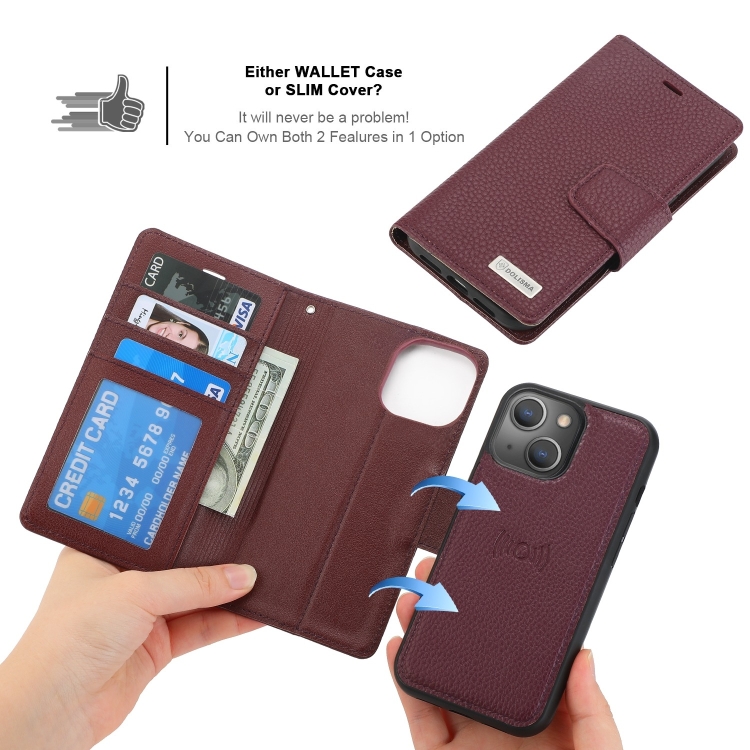  iPhone 14 2in1 Litchi Magnet Fodral / Skal Lila