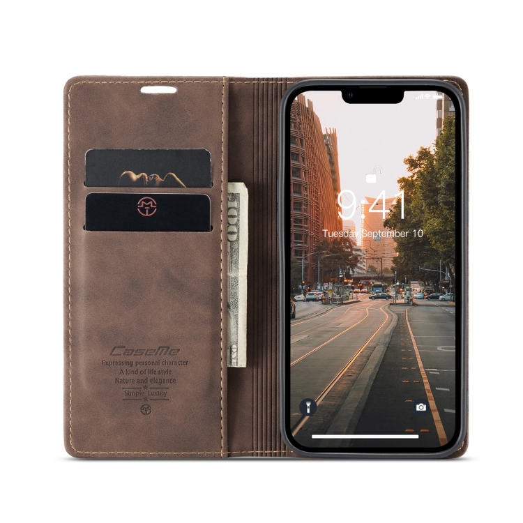CASEME CASEME iPhone 14 Fodral Retro Flip Mörk Brun