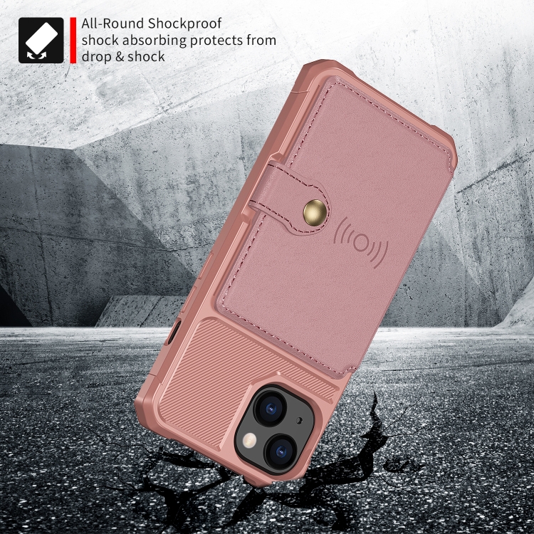  iPhone 14 Skal Med Magnetiskt Plånbok Roséguld