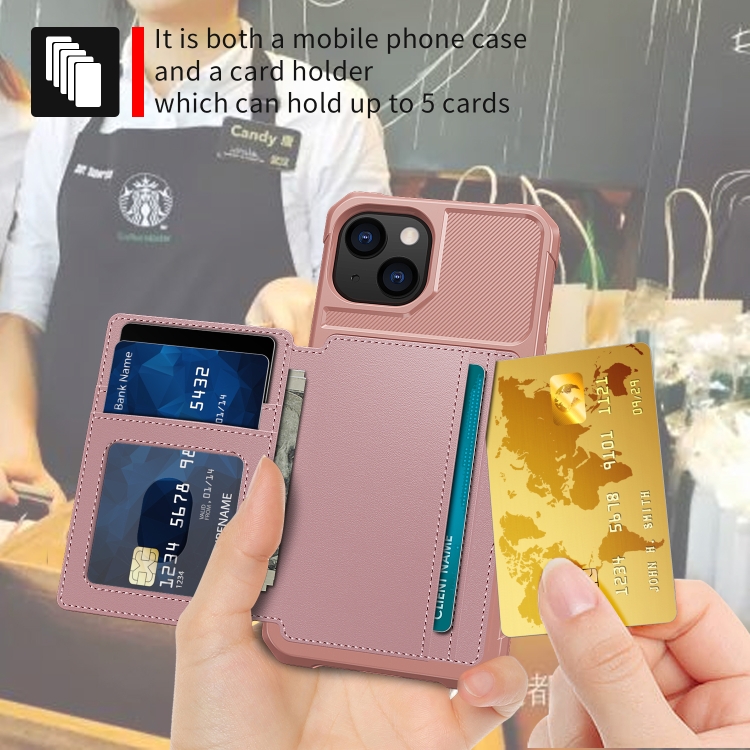  iPhone 14 Skal Med Magnetiskt Plånbok Roséguld