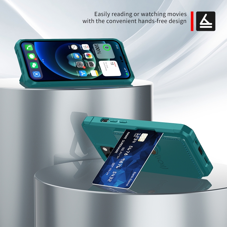 iPhone 14 Skal Med Magnetiskt Plånbok Cyan