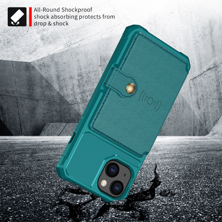  iPhone 14 Skal Med Magnetiskt Plånbok Cyan