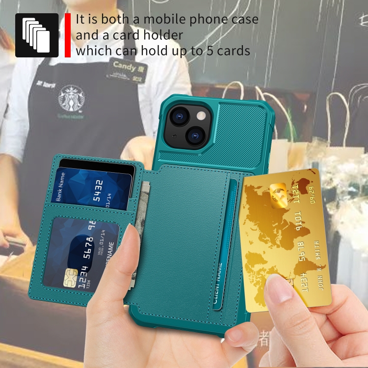  iPhone 14 Skal Med Magnetiskt Plånbok Cyan