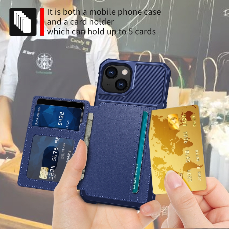 iPhone 14 Skal Med Magnetiskt Plånbok Navy Blue