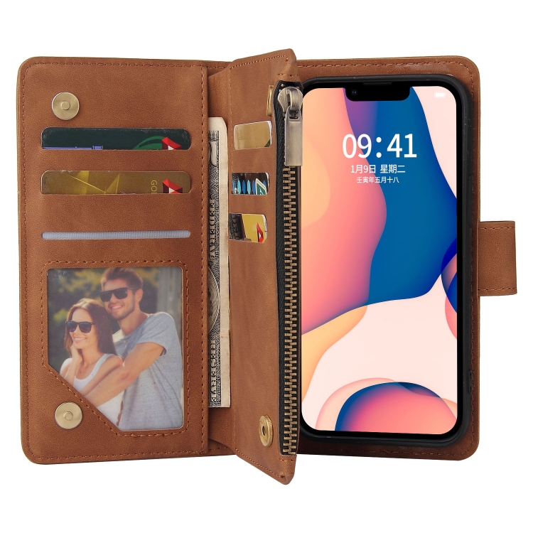  iPhone 14 Fodral Multifunktionell Flerfack Brun