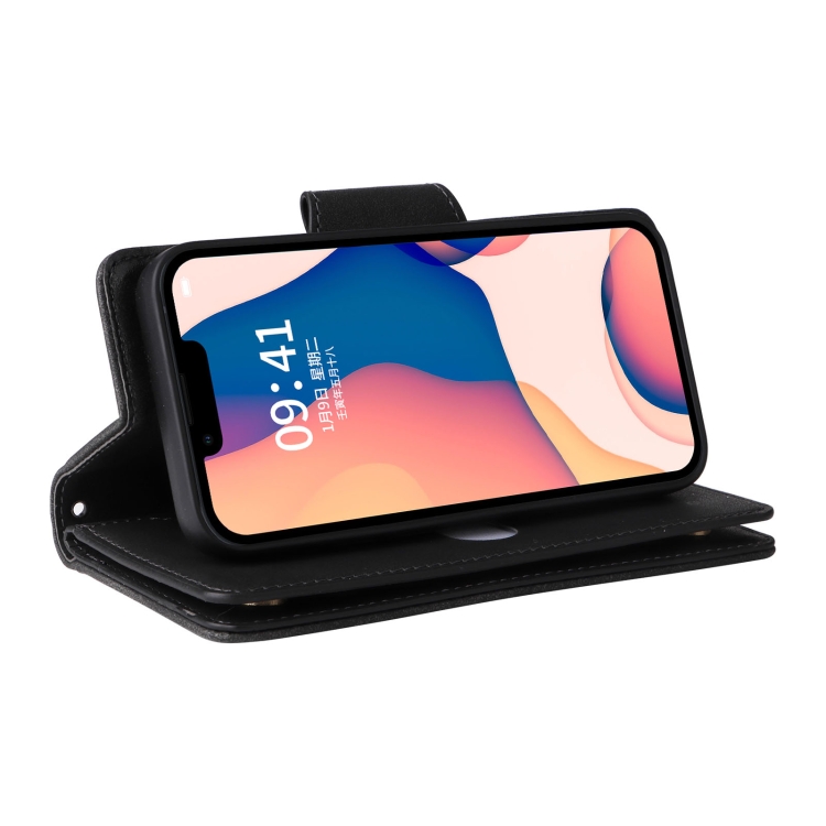  iPhone 14 Fodral 9-kort Multifunktionell Läder Svart