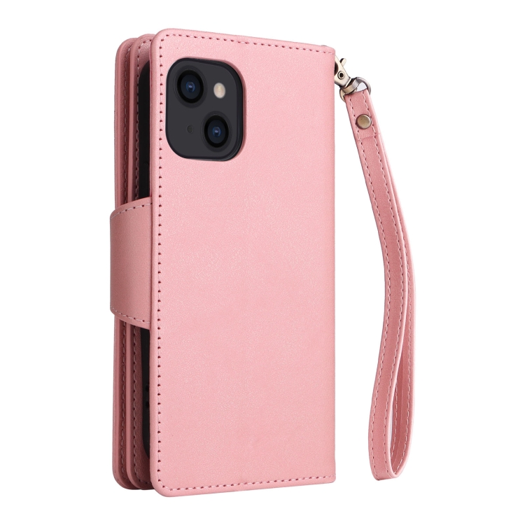 iPhone 14 Fodral 9-kort Multifunktionell Läder Roséguld