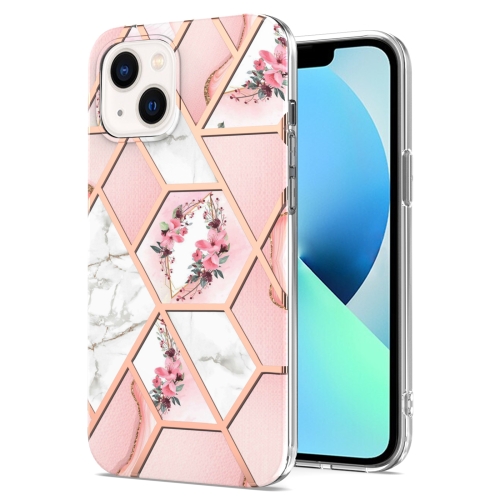  iPhone 14 Skal Marmor TPU Rosa Blomma
