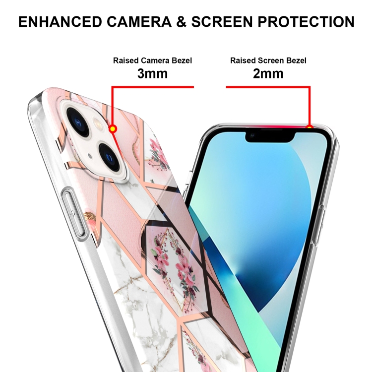  iPhone 14 Skal Marmor TPU Rosa Blomma