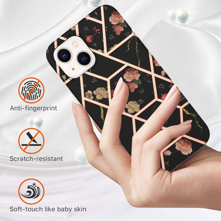  iPhone 14 Skal Marmor TPU Svart Blomma