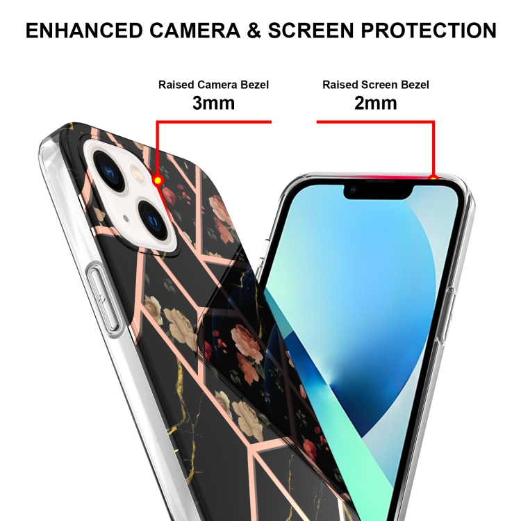  iPhone 14 Skal Marmor TPU Svart Blomma