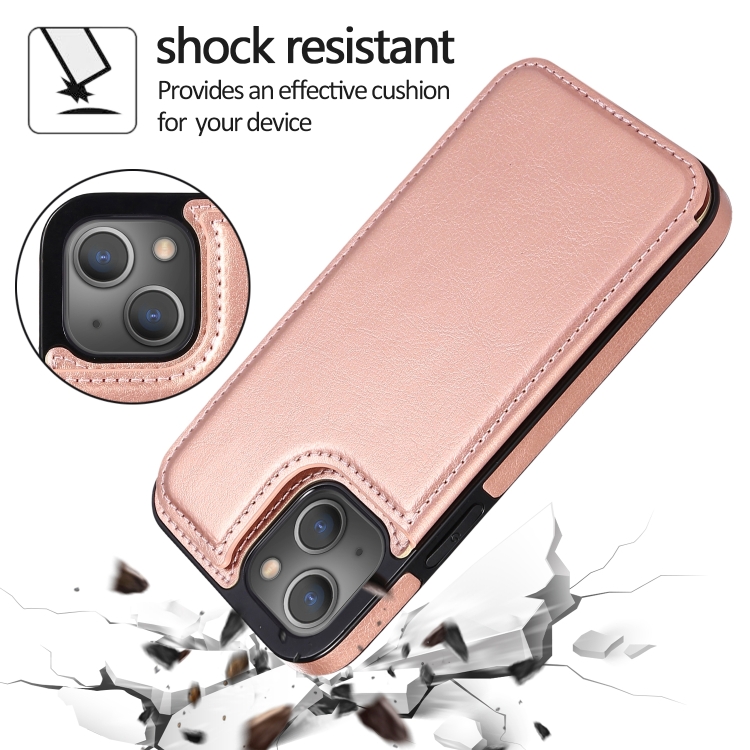  iPhone 14 Läder Skal Med Kortfack Roséguld