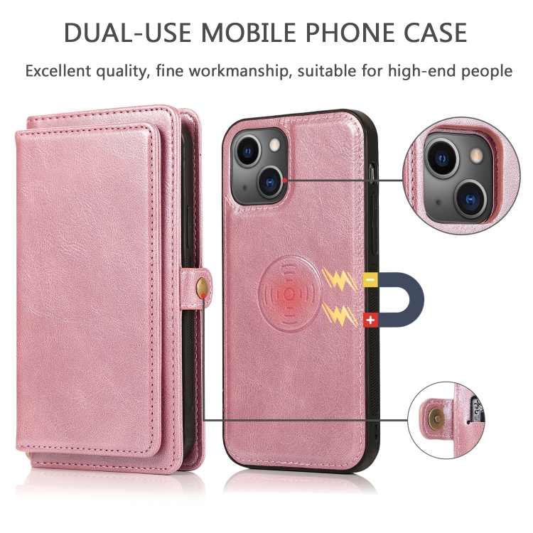  iPhone 14 2in1 Flerfack Magnet Fodral / Skal Roséguld