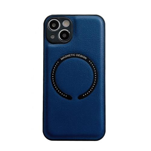  iPhone 14 Skal Litchi Textur MagSafe Mörk Blå