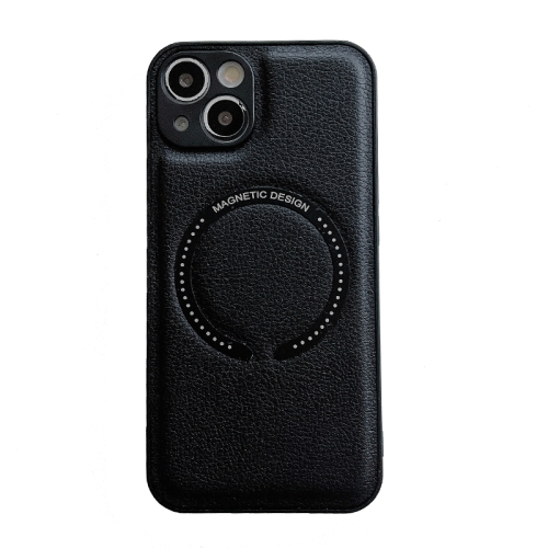  iPhone 14 Skal Litchi Textur MagSafe Svart
