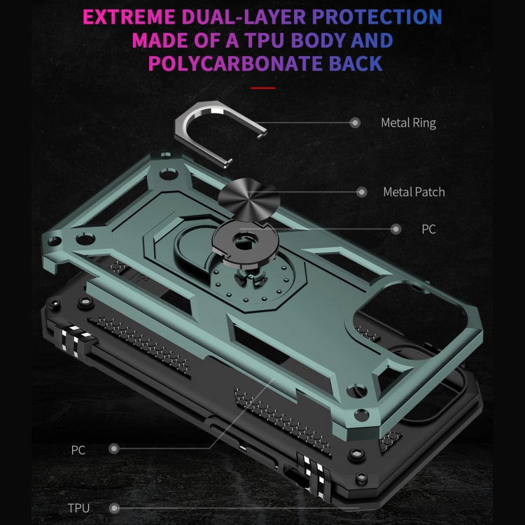  iPhone 14 Plus Skal Shockproof Ring Grön