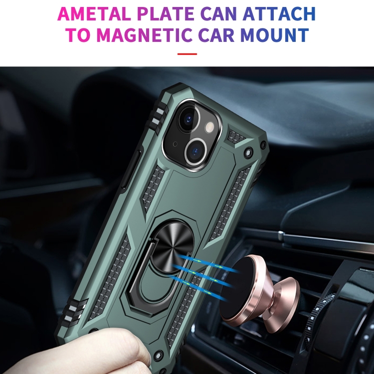 iPhone 14 Plus Skal Shockproof Ring Grön