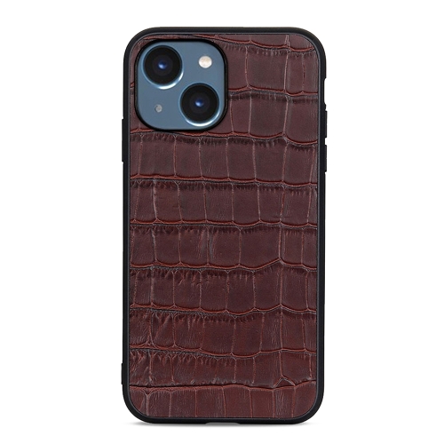  iPhone 14 Plus Skal Äkta Läder Krokodil Textur Brun