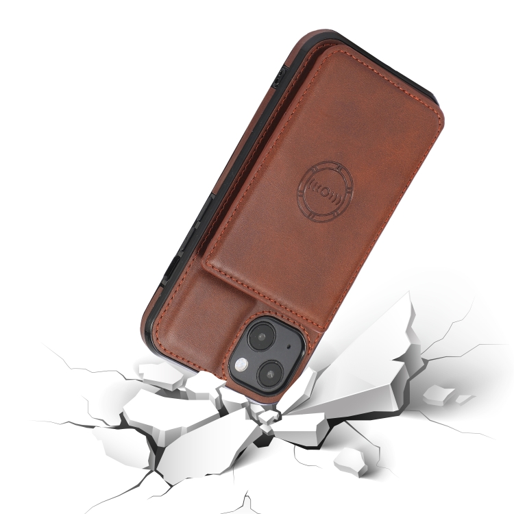  iPhone 14 Plus Skal Med Kortfack Och Magnet Brun
