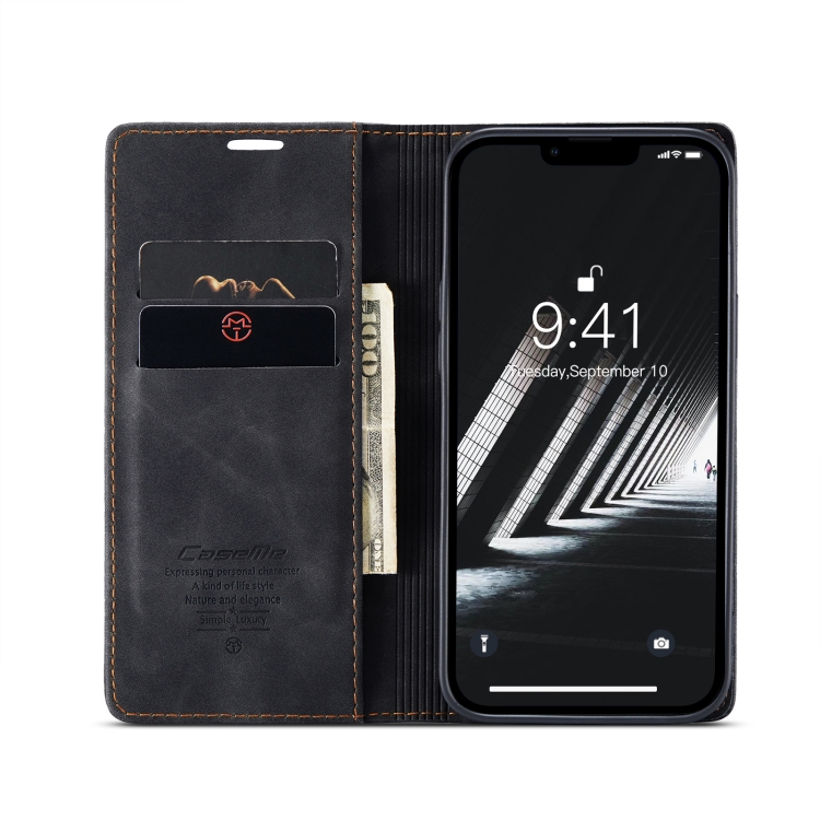 CASEME CASEME iPhone 14 Plus Fodral Flip Retro Läder Svart