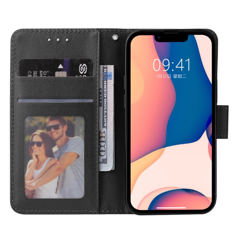  iPhone 14 Plus Fodral Läder Med Snodd Svart