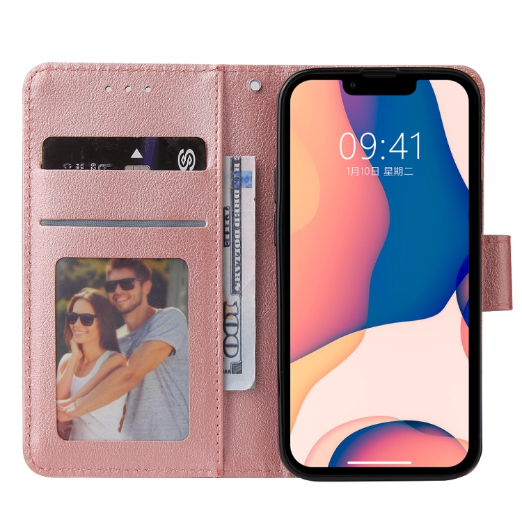  iPhone 14 Plus Fodral Läder Med Snodd Roséguld