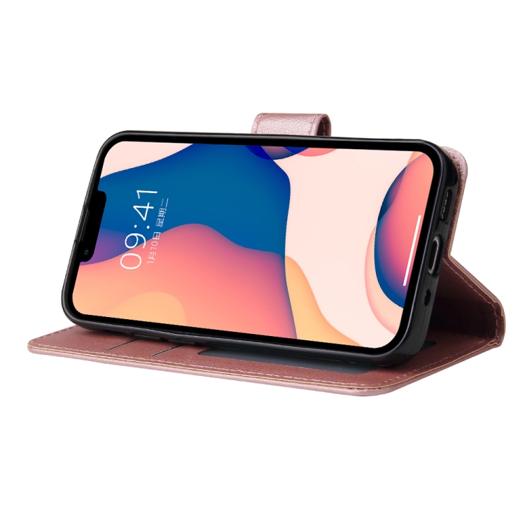  iPhone 14 Plus Fodral Läder Med Snodd Roséguld
