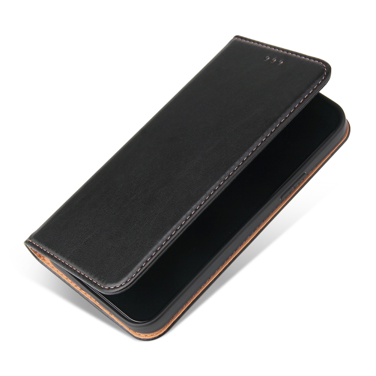  iPhone 14 Plus Flip Fodral Äkta Läder Svart