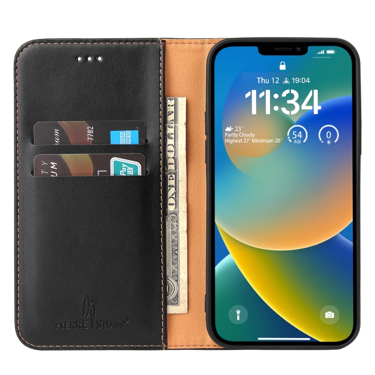  iPhone 14 Plus Flip Fodral Äkta Läder Svart