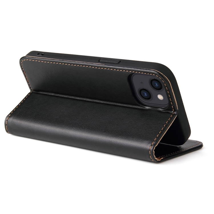  iPhone 14 Plus Flip Fodral Äkta Läder Svart