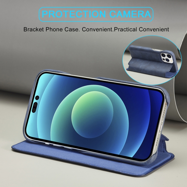 LC.IMEEKE LC.IMEEKE iPhone 14 Plus Fodral Flip Läder Blå