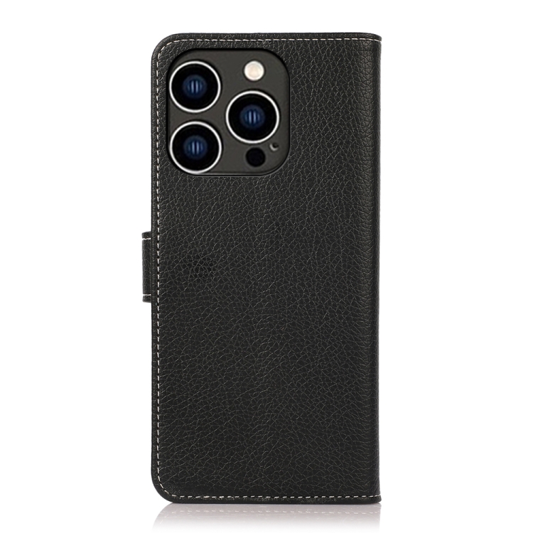  iPhone 14 Pro Fodral Litchi Textur Svart