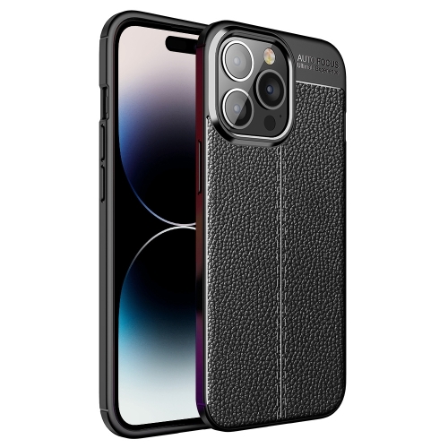  iPhone 14 Pro Skal Litchi Textur Svart