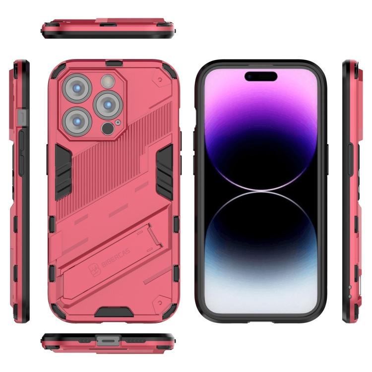  iPhone 14 Pro Skal Hybrid Med Kickstand Röd/Rosa