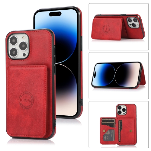  iPhone 14 Pro Skal Med Kortfack Och Magnet Röd