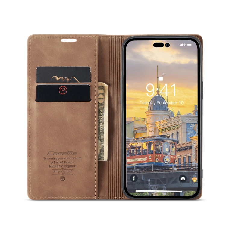 CASEME CASEME iPhone 14 Pro Fodral Retro Flip Brun