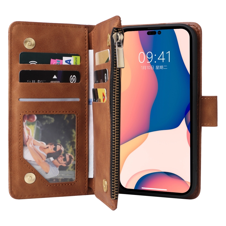  iPhone 14 Pro Fodral Flerfack Multifunktionell Brun