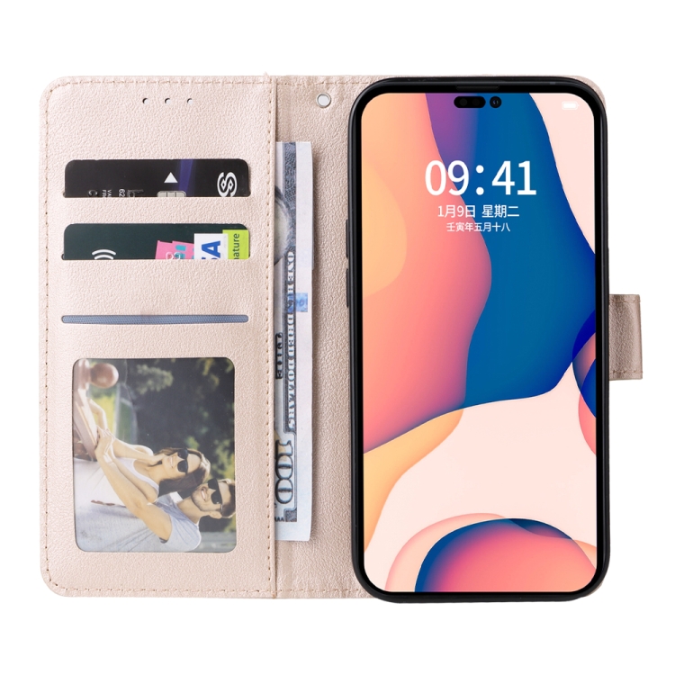  iPhone 14 Pro Fodral Läder Med Snodd Guld