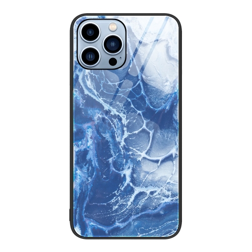  iPhone 14 Pro Skal Marmor Härdat Glas Blue Ocean