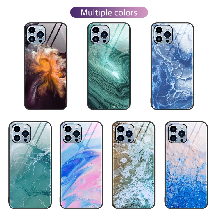 iPhone 14 Pro Skal Marmor Härdat Glas Beach