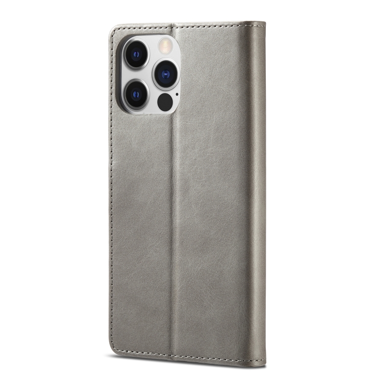 LC.IMEEKE LC.IMEEKE iPhone 14 Pro Fodral Läder Grå