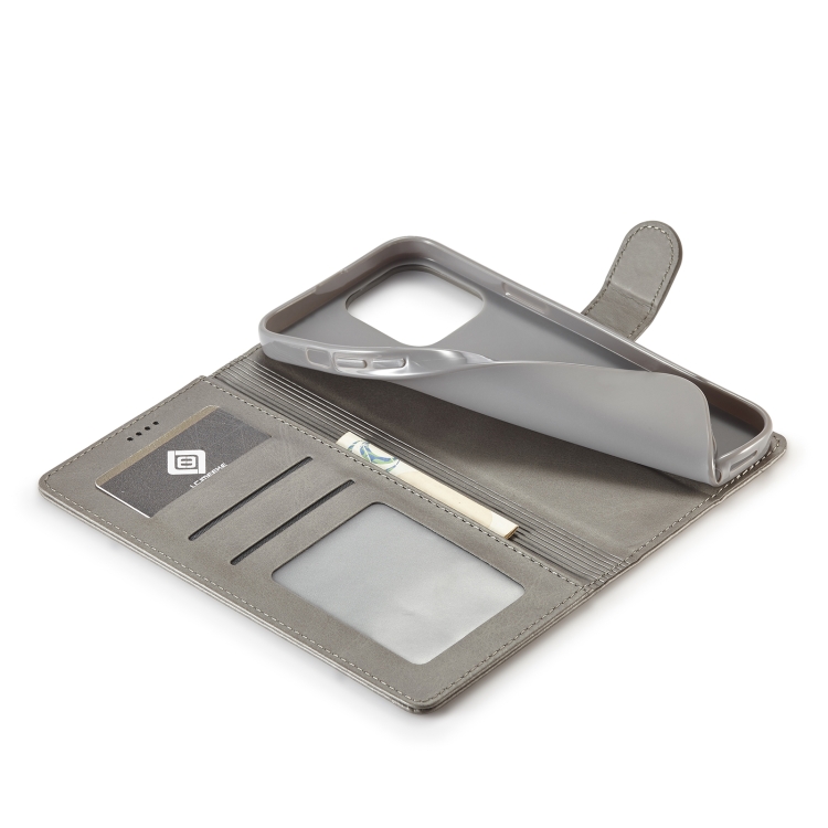 LC.IMEEKE LC.IMEEKE iPhone 14 Pro Fodral Läder Grå