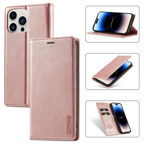 LC.IMEEKE LC.IMEEKE iPhone 14 Pro Fodral Flip Läder Roséguld