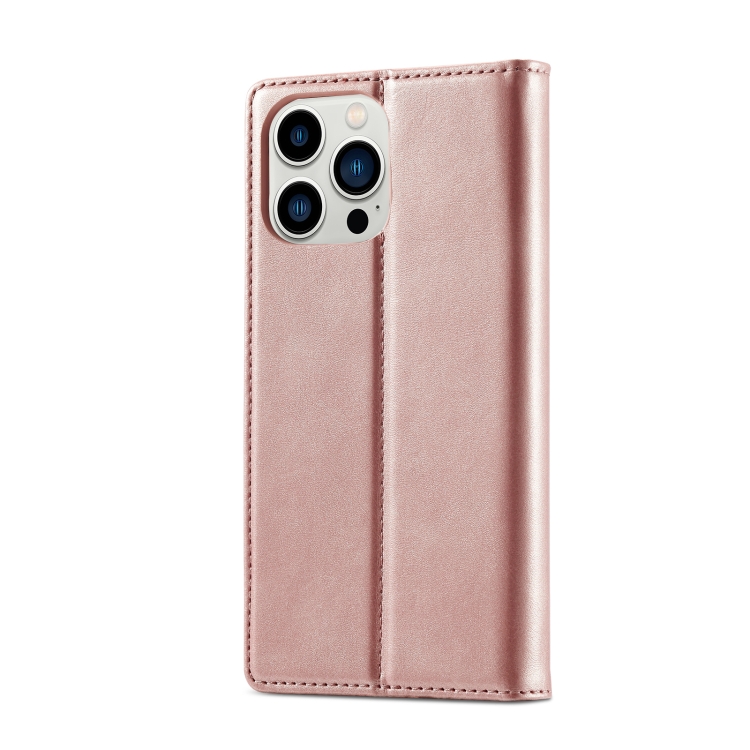 LC.IMEEKE LC.IMEEKE iPhone 14 Pro Fodral Flip Läder Roséguld