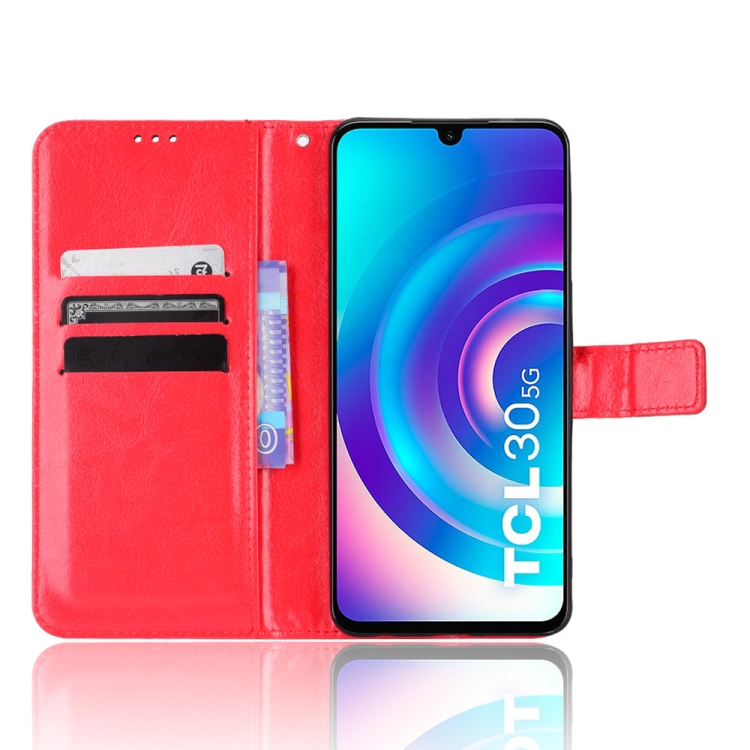 TCL 30+ (2022) Fodral Crazy Horse Retro Läder Röd
