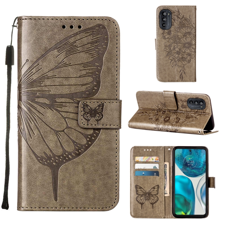  Motorola Moto G52/G82 Fodral Tryckt Fjäril Grå