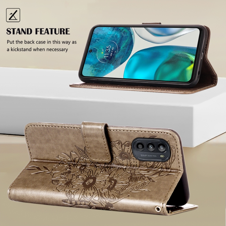  Motorola Moto G52/G82 Fodral Tryckt Fjäril Grå