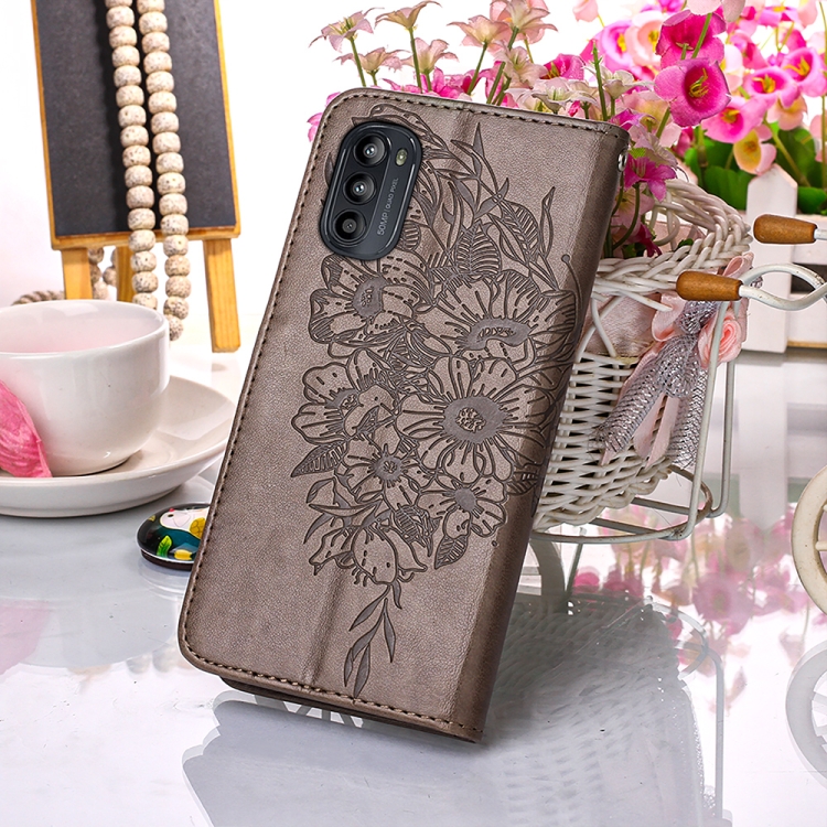  Motorola Moto G52/G82 Fodral Tryckt Fjäril Grå
