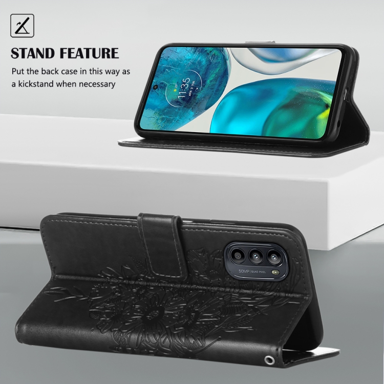  Motorola Moto G52/G82 Fodral Tryckt Fjäril Svart
