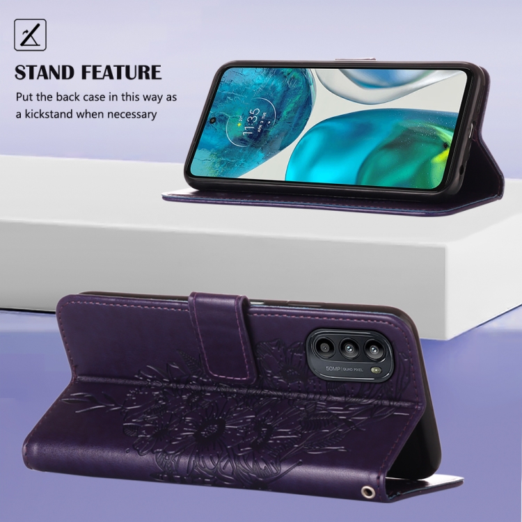  Motorola Moto G52/G82 Fodral Tryckt Fjäril Mörk Lila